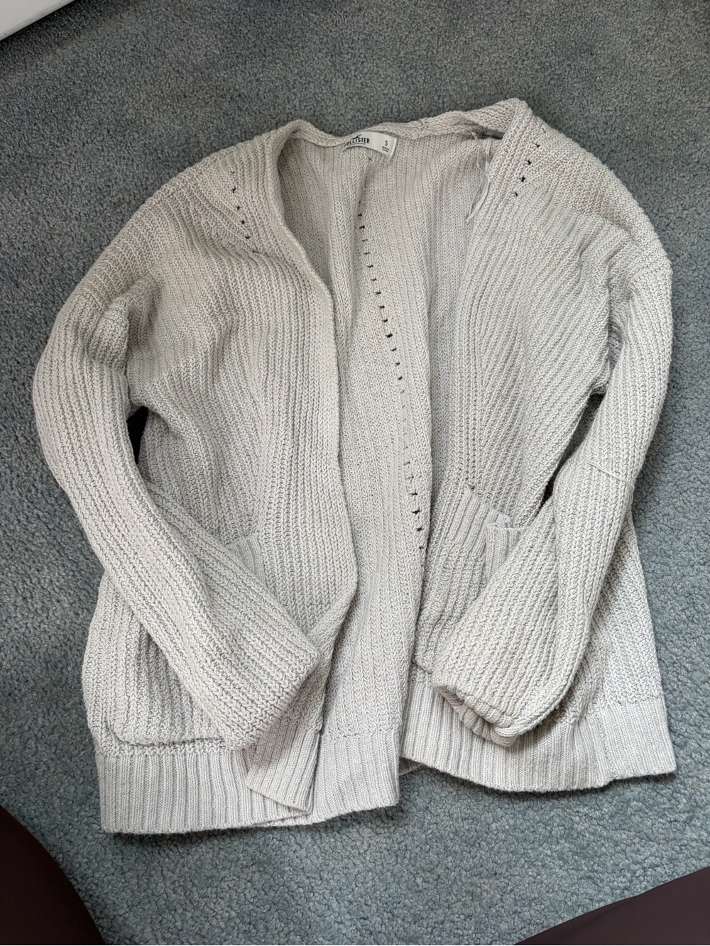 Hollister Cream Knit Open-Front Cardigan